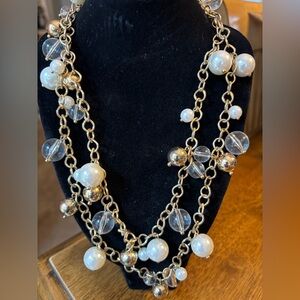 Chicos pearl/clear/gold bead on gold tone necklace